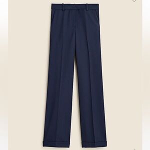 Cuffed wide-leg trouser pant in wool blend in Navy, NWT, size 12